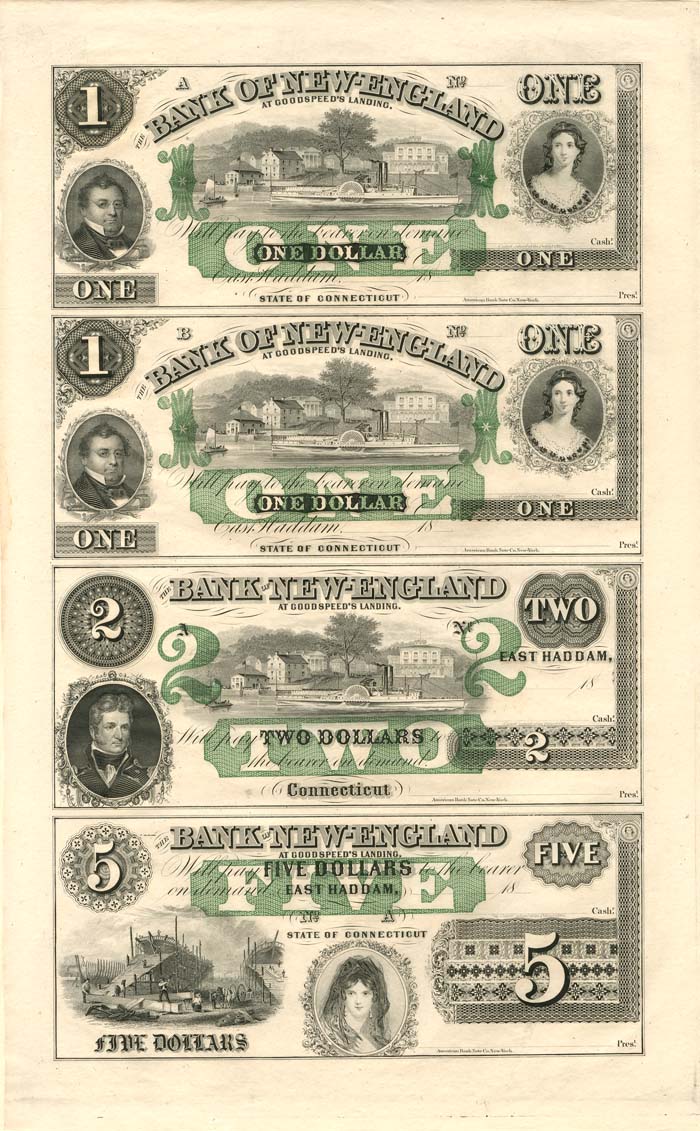 Bank of New England - Uncut Obsolete Sheet - Broken Bank Notes
